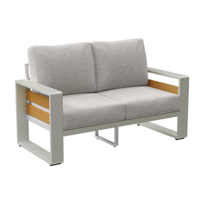 Patio Outdoor Aluminum Loveseat With Thick Cushions