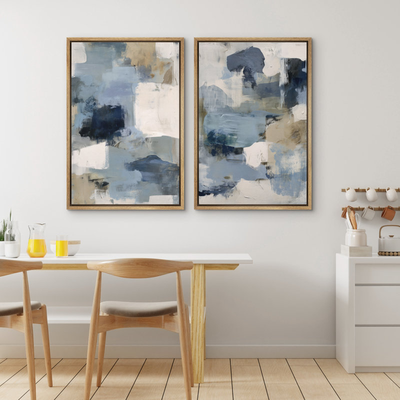 «Soft Soft», ensemble de 2 reproductions abstraites sur toile encadrées, art mural, 36" H x 24" W x 1.5" D, Natural