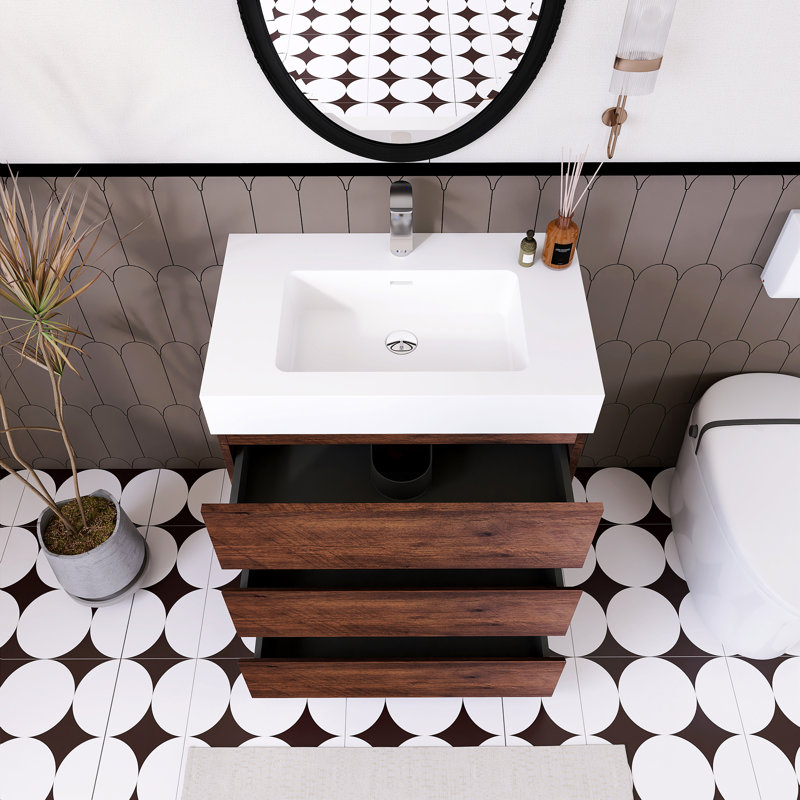 Ensemble de meuble-lavabo simple 29,9 po Satonia, Brun, Blanc