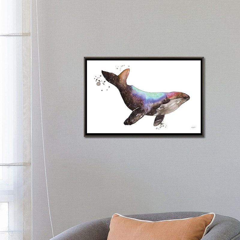 «Galaxy Whale» par Kelsey McNatt - reproduction d'art, Toile encadrée de bois rustique foncé, Aucun mat