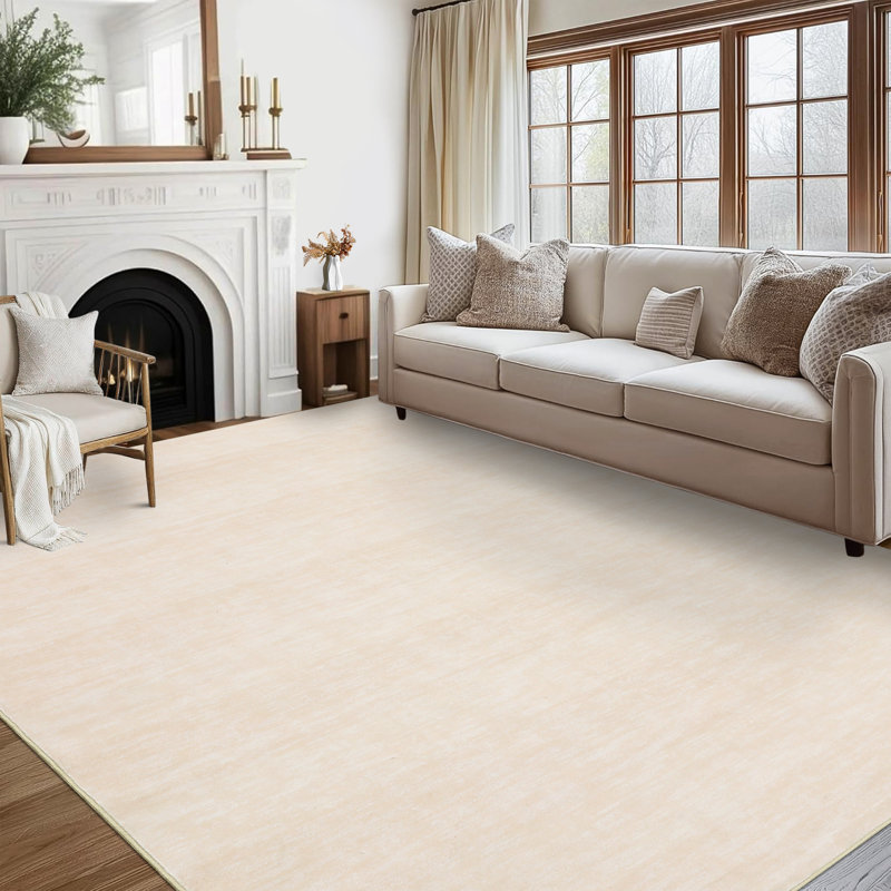 Machine Washable Rug with Rubber Backing for Living Room Modern Non-Slip Dining Room Rug Easy-Cleaning Solid Floor Carpet for Bedroom Hallway Kitchen Office Playroom