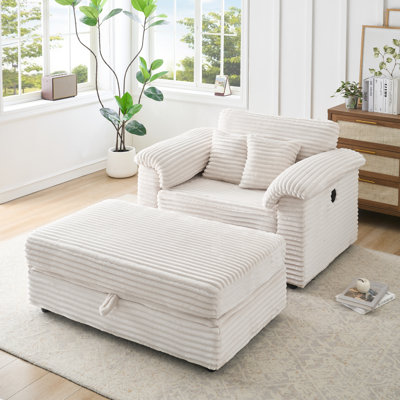 Canapé moderne avec rangement, causeuse extensible en velours côtelé blanc pour la maison