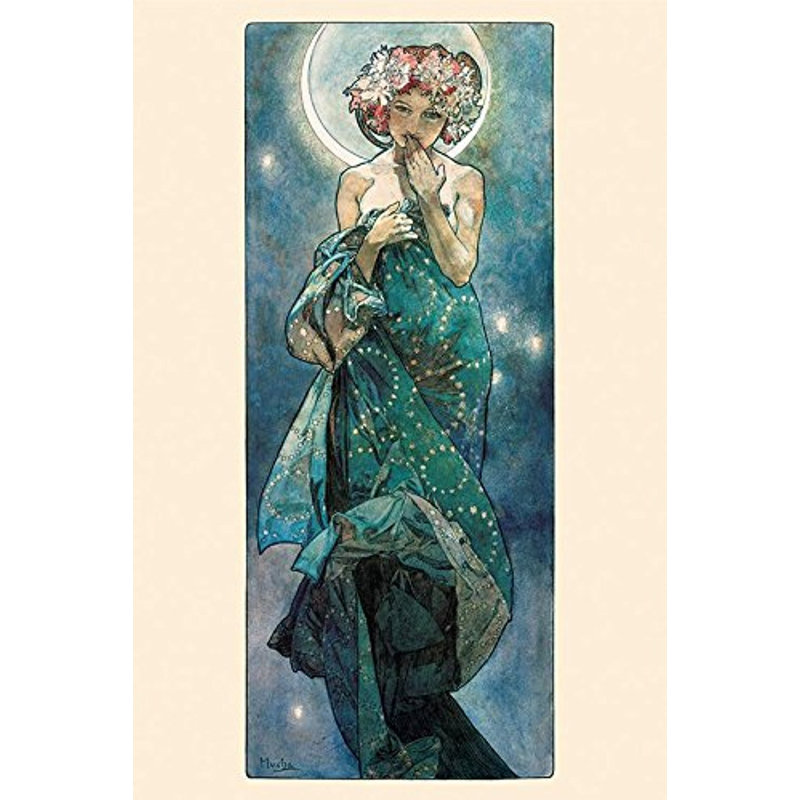 «The Moon» par Alphonse Mucha, reproduction d'art graphique sur papier sans cadre