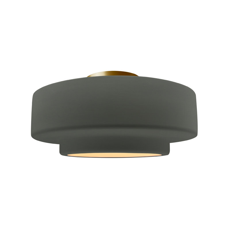 Plafonnier semi-encastré Radiance, H 7,25 po x l 14,5 po x P 14,5 po, Étain, vert, Laiton brossé