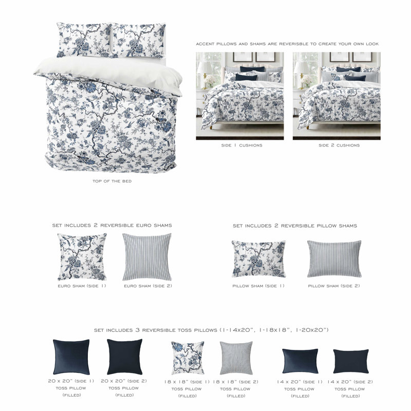 Tree Top Sky Cotton Duvet Cover Set, Queen Duvet Cover + 7 Additional Pieces