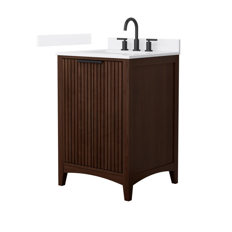 Palmilla 48" Freestanding Single Bathroom Vanity with Cultured Marble Top, Brown / Matte Black, 24", White Cultured Marble