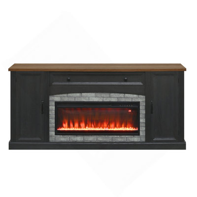 Heating Electric Fireplace TV Stand with Mantel for TVs Up to 70", Farmhouse Console Cabinet with Cable Management, Walnut TV Cabinet with Drawer and Adjustable Shelves for Living Room, Black