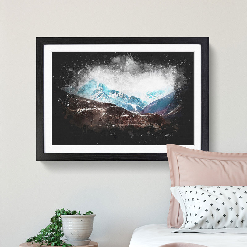 Mount Everest in the Himalayas - Picture Frame Painting Print, 62cm H x 87cm W x 2cm D, Black Framed