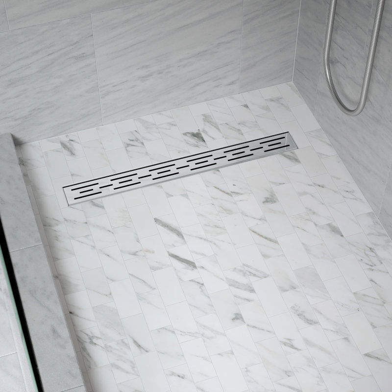 36" Linear Shower Drain with Offset Linear Pattern Grate, Polished Chrome
