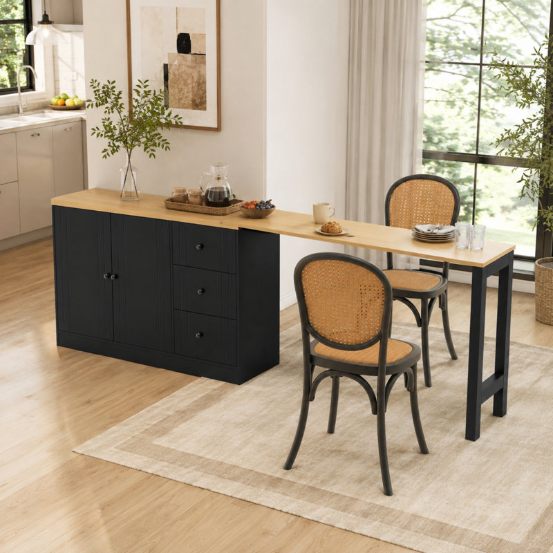 MDF Extendable Storage Sideboard With Pull Out Table For Living Room Kitchen Foyer Study
