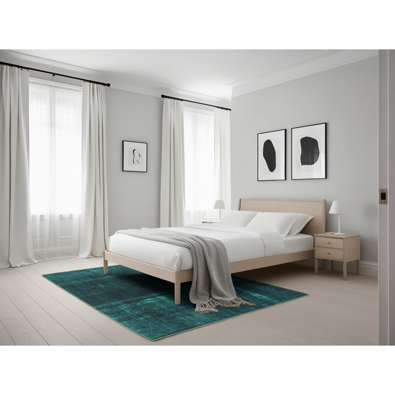 Tapis en laine / polyester tissé à la machine Daevian, Rectangle 5 pi x 7 pi
