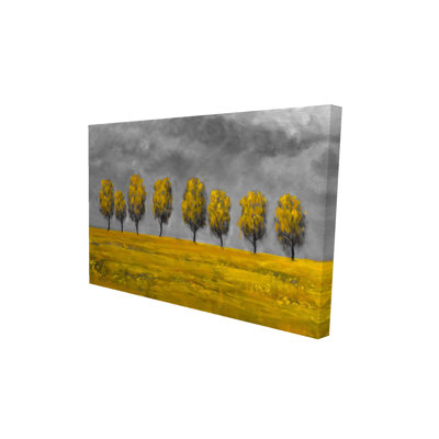 Yellow Trees in a Field - Gray Canvas Home Decor Art