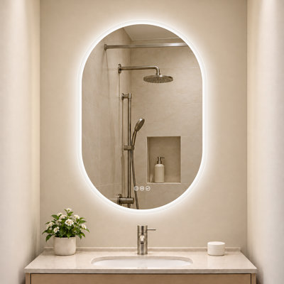 Ahmiyah Oval LED-Bathroom-Mirror/ Anti-Fog/ Dimmable/ Color Changing/ Bluetooth/ Tempered glass