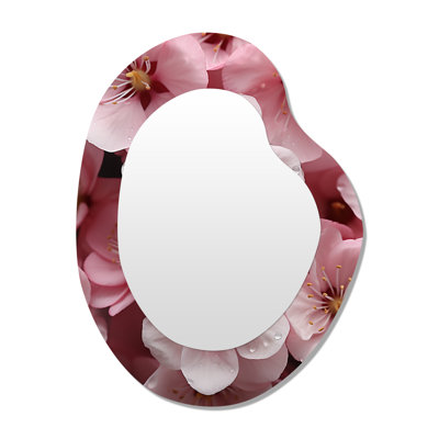 Fleur de cerisier rose - miroir unique de forme irrégulière cerise, grand miroir mural asymétrique rose, impression d'art en métal