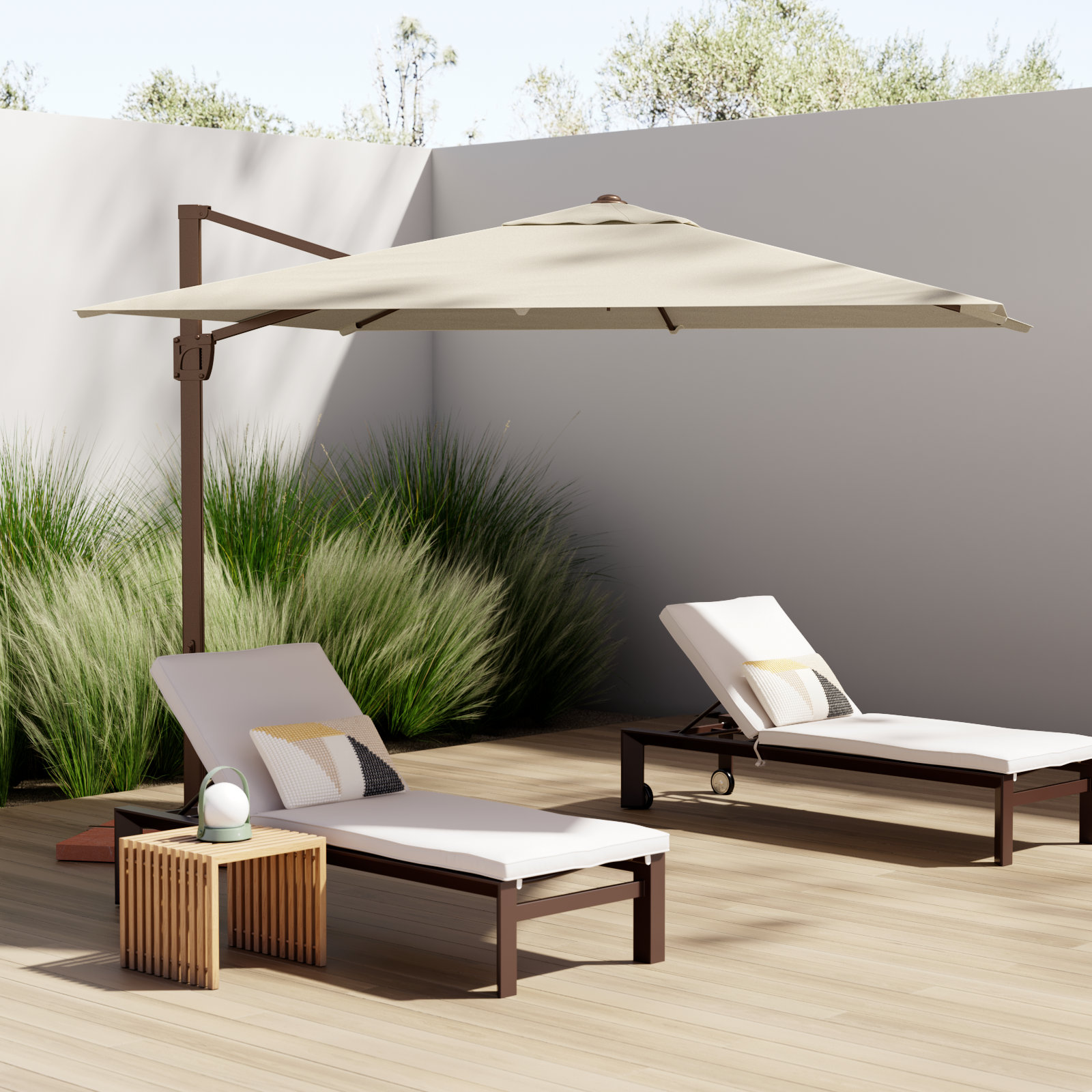 Darel 120'' Cantilever Outdoor Umbrella, Antique Beige Sunbrella® Canvas, Bronze