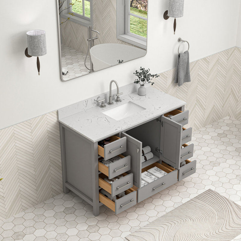 Meuble-lavabo autoportant 48 po avec comptoir en marbre 48 po, Gris