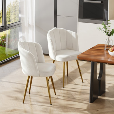 Dining Chairs Set Of 2, Upholstered Accent Side Chairs With Curved Backrest, Armless Side Chairs With Gold Metal Legs For Kitchen, Living Room, Bedroom