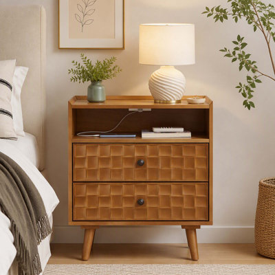 Bedside 2-Drawers Nightstand with Charging Station and Storage Drawers
