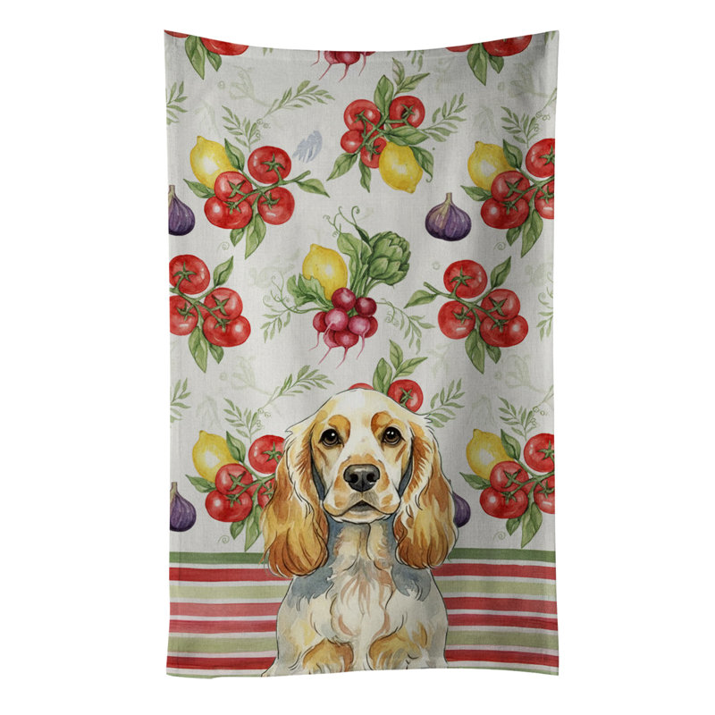 Lemon Roan English Cocker Spaniel Vegetables Kitchen Towel, Lemon Roan English Cocker Spaniel