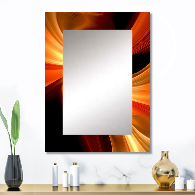 Luxton Orange Abstract Warm Fractal Design I - Fractals Unique Wall Mirror Decor, Modern Large Mirror, Printed Metal Art