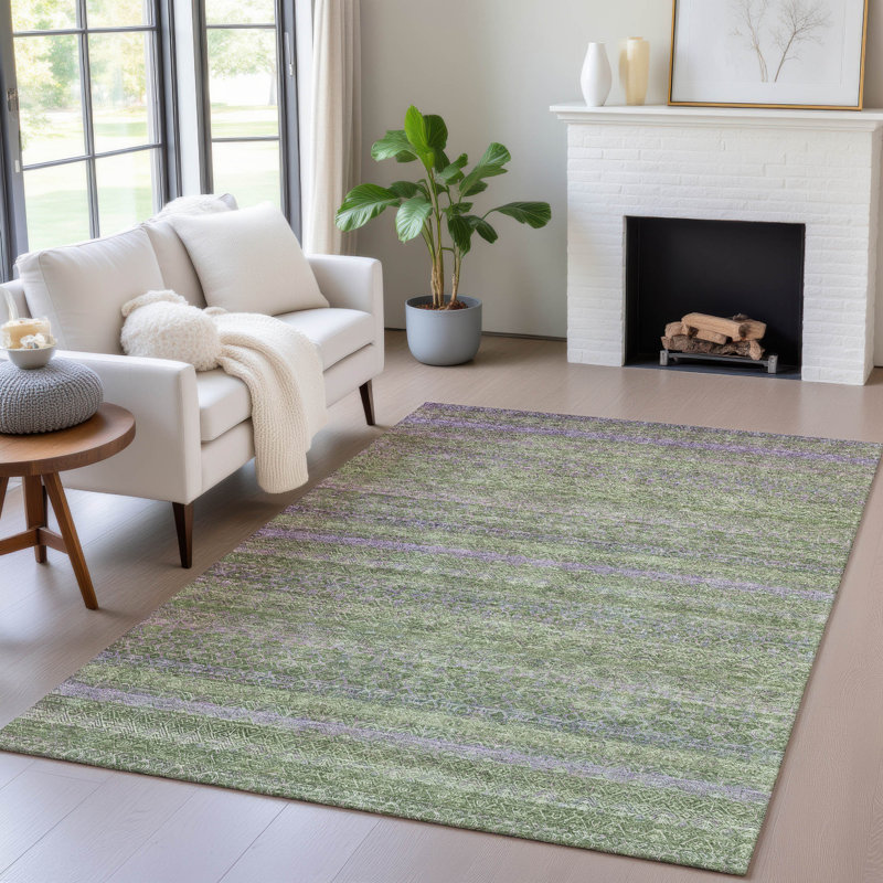 Machine Washable Indoor/Outdoor Xhevrie Olive Rug, Rectangle 8' x 10'