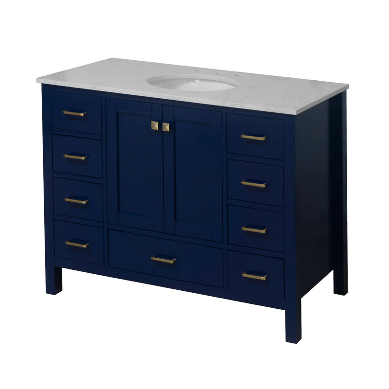 Ensemble de meuble-lavabo simple 48 po Claudett, Bleu royal, Carrara d'ingénierie