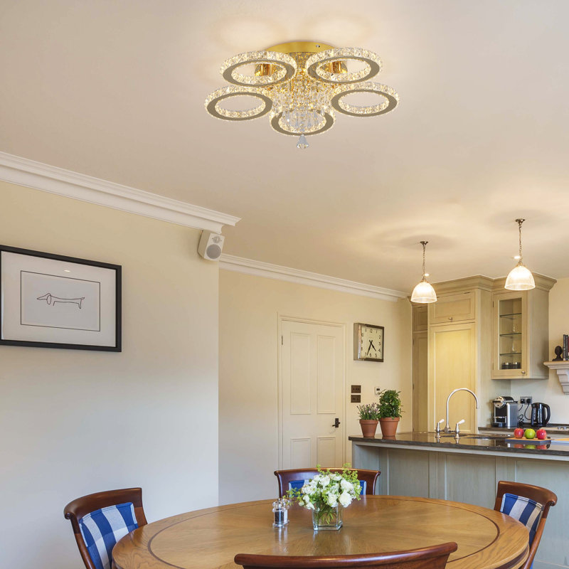 Luxury Ring LED Crystal Chandelier, Gold Finish And K9 Crystal Accents, 5 Lights, Yes, 3000 Kelvins-6000 Kelvins