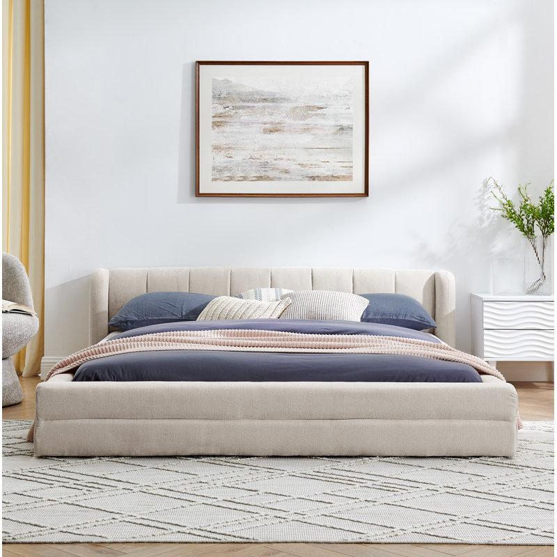 Structure de lit tapissier grand format avec tissu épais, lit plateforme grand format en chenille avec tête de lit et structure solide