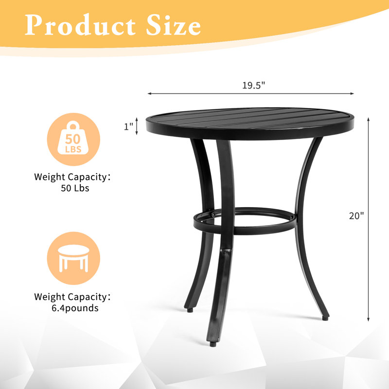 Metal Outdoor Round Side Table, Patio Coffee Bistro Table For Indoor Outdoor, Black, Black