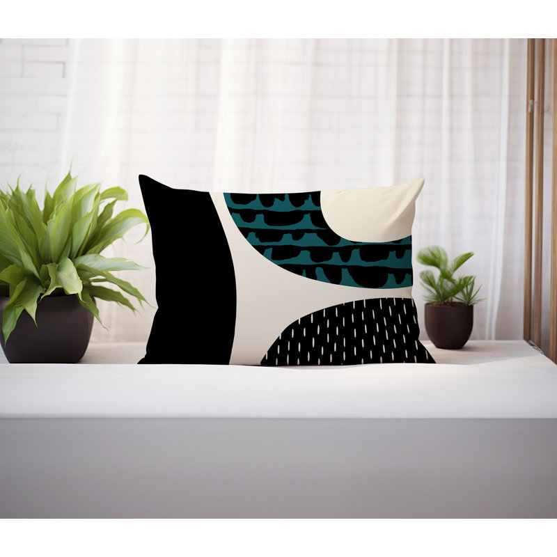 Coussin lombaire réversible intérieur / extérieur Vikka, H 14 po x l 20 po, Émeraude / noir / blanc cassé
