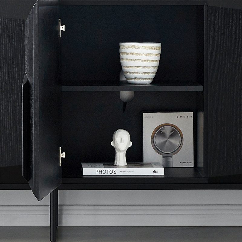 Simplicity Retro Solid Wood Sideboard Cabinet, Black