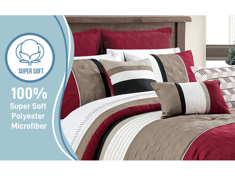 Safdie & Co. Inc. Polyester Ring Stitch Striped Comforter, Multi Red