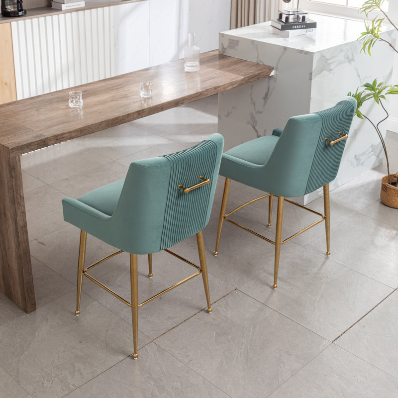Elian Upholstered Velvet Bar Stool, Green