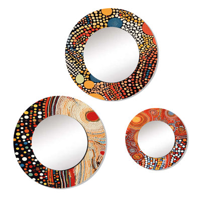 Aboriginal Circular Dot Amber Compositions II Metal Round Mirror