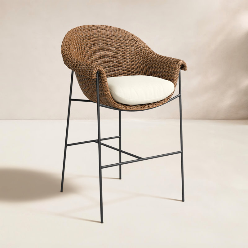 Suerte Outdoor Bar Stool, Black/Brown, Cream