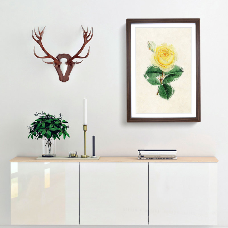 Illustration of a Yellow Rose - Picture Frame Painting Print, 36cm H x 27cm W x 2cm D, Walnut Framed