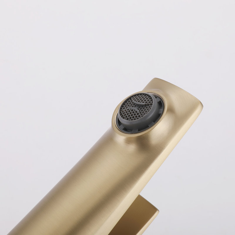Solid Brass Single Hole Single Handle Bathroom Sink Faucet With Pop-Up Drain Assembly, Brushed Gold