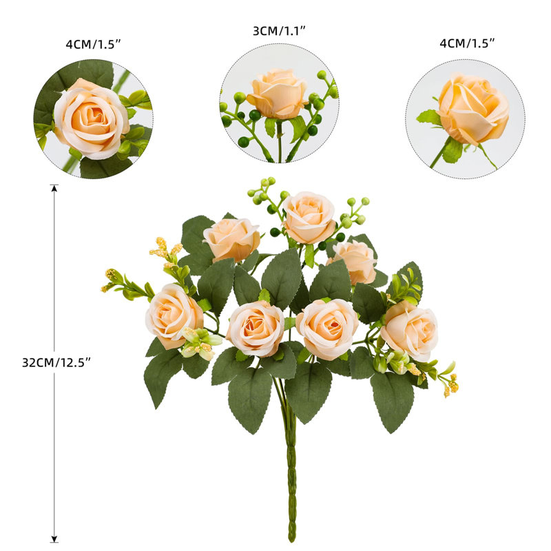 4PS Artificial Rose Flowers, Silk Rose Bouquet With 28 Rose Heads, Fake Flowers Realistic Roses, Orange