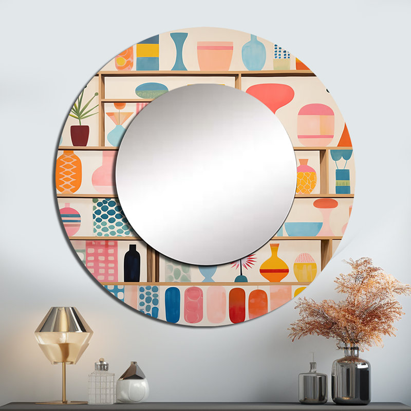 Samanthajo rose Mid Century Playful Patterns IV - Midcentury Modern Large Mirror, Mid-Century Modern, 36 po x 36 po