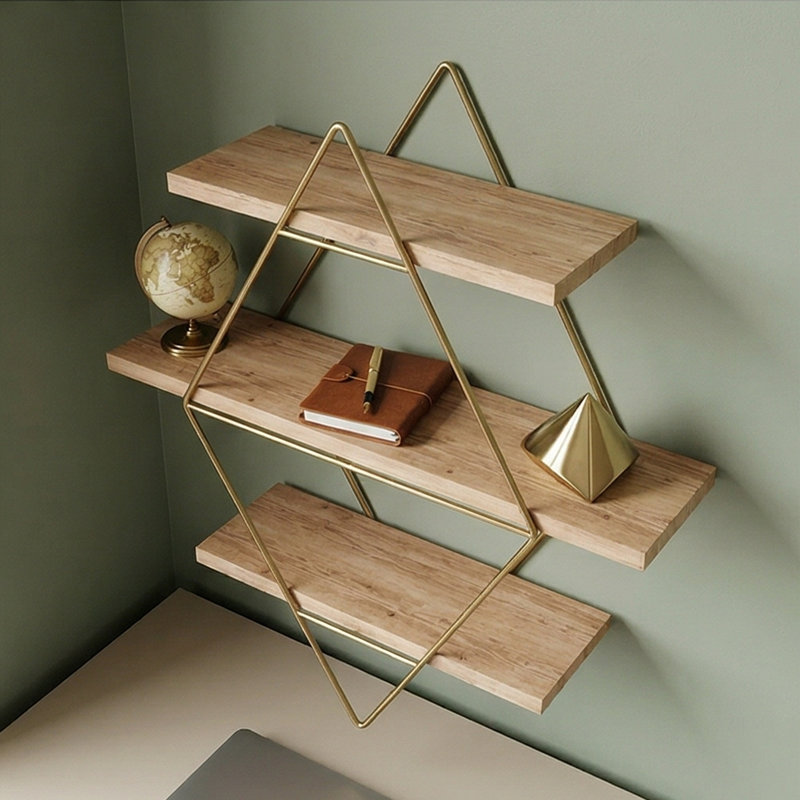 Arlow Geometric 24" Solid Wood Floating Shelf