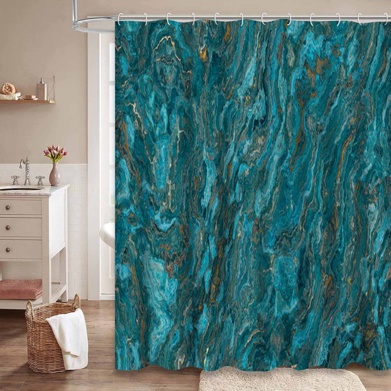 Rideau de douche bleu abstrait bleu sarcelle avec 12 crochets, L 72 po x l 84 po