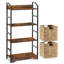 Multifunctional Rustic 4-Tier Bookshelf With Storage Baskets - Sturdy & Adjustable-1981010374-1981010371