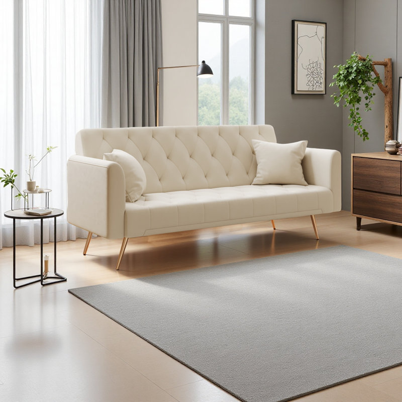Canapé convertible de 71 pouces convenant à un petit salon, une chambre à coucher ou un bureau, Beige