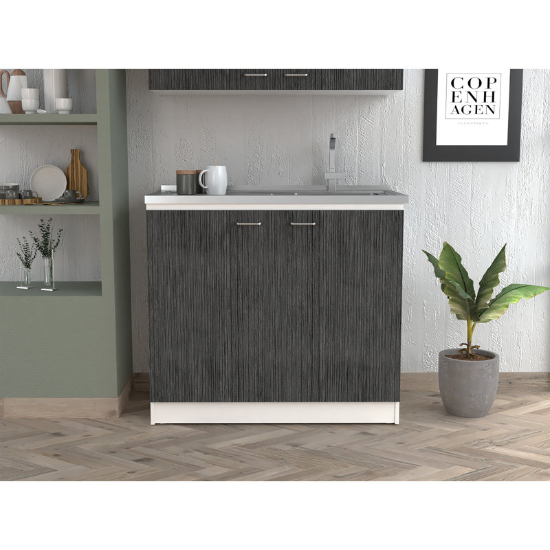 Armoire d'évier avec évier intégré TUHome Napoles, Blanc / chêne fumé