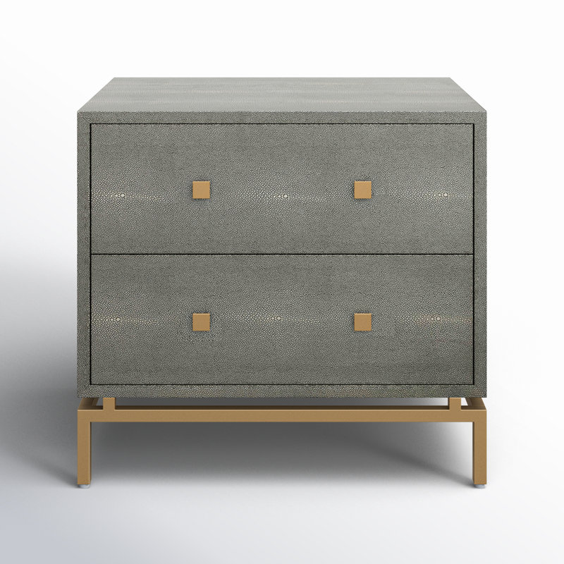 2 Drawer Nightstand in Gray/Brass