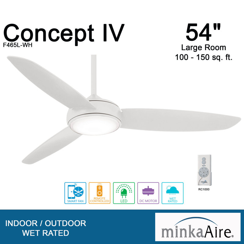 54" Concept IV 3 -Blade LED Smart Standard Ceiling Fan with Remote Control and Light Kit Included, White