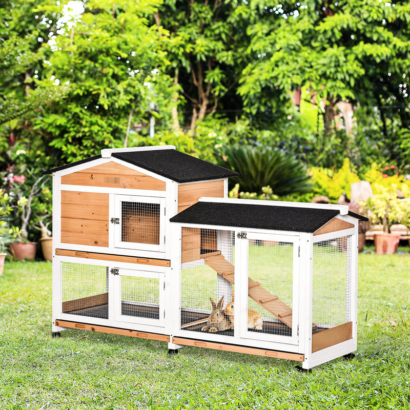 Maison en bois de 62 po, fonctionnalité de toit en asphalte perfectionné, plateau amovible, portes verrouillables, grande roue en bois offerte avec roues mobiles, fiabilité