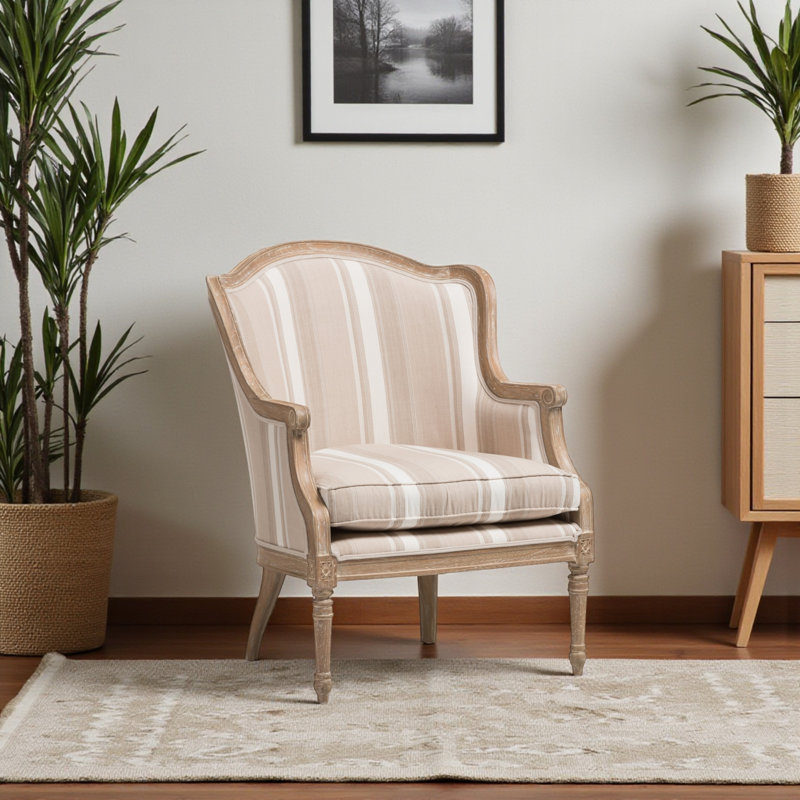 Fauteuil de 27,75 po Atanasio, Marron clair, Mélange de coton gris clair