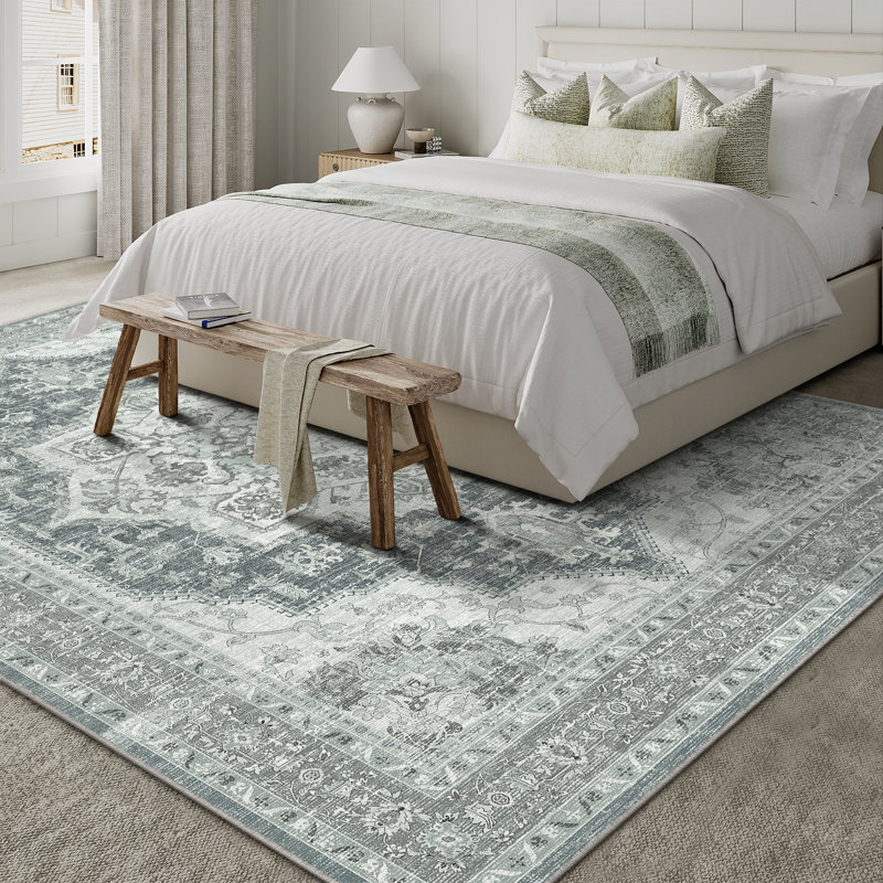 Machine Washable Vintage Area Rug With Non-Slip Backing, Rectangle 5' x 7'