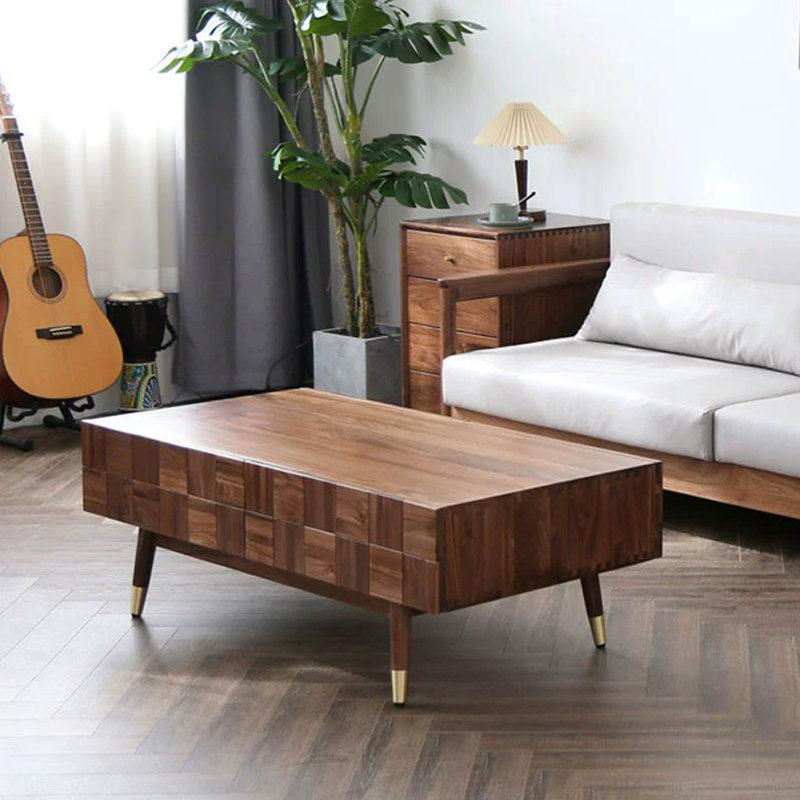Modern Simple Black Walnut Storage Coffee Table, 15.75" H x 39.37" L x 19.69" W